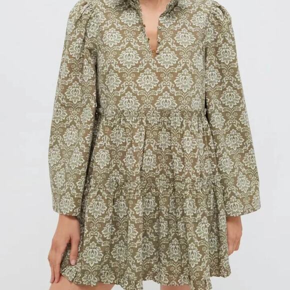 NWT Tuckernuck Hyacinth House Moss Printed Russell Mini Olive Dress Size Medium - Picture 2 of 4